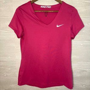 NIKE Pro Hot Pink Dri-Fit Athletic V-Neck T-Shirt Large